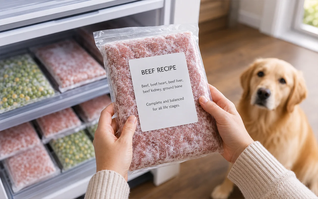 Raw-Diet-for-Dogs-3 York Veterinary Hospital Raw-Diet-for-Dogs-3 Dog looking at a package of raw meat
